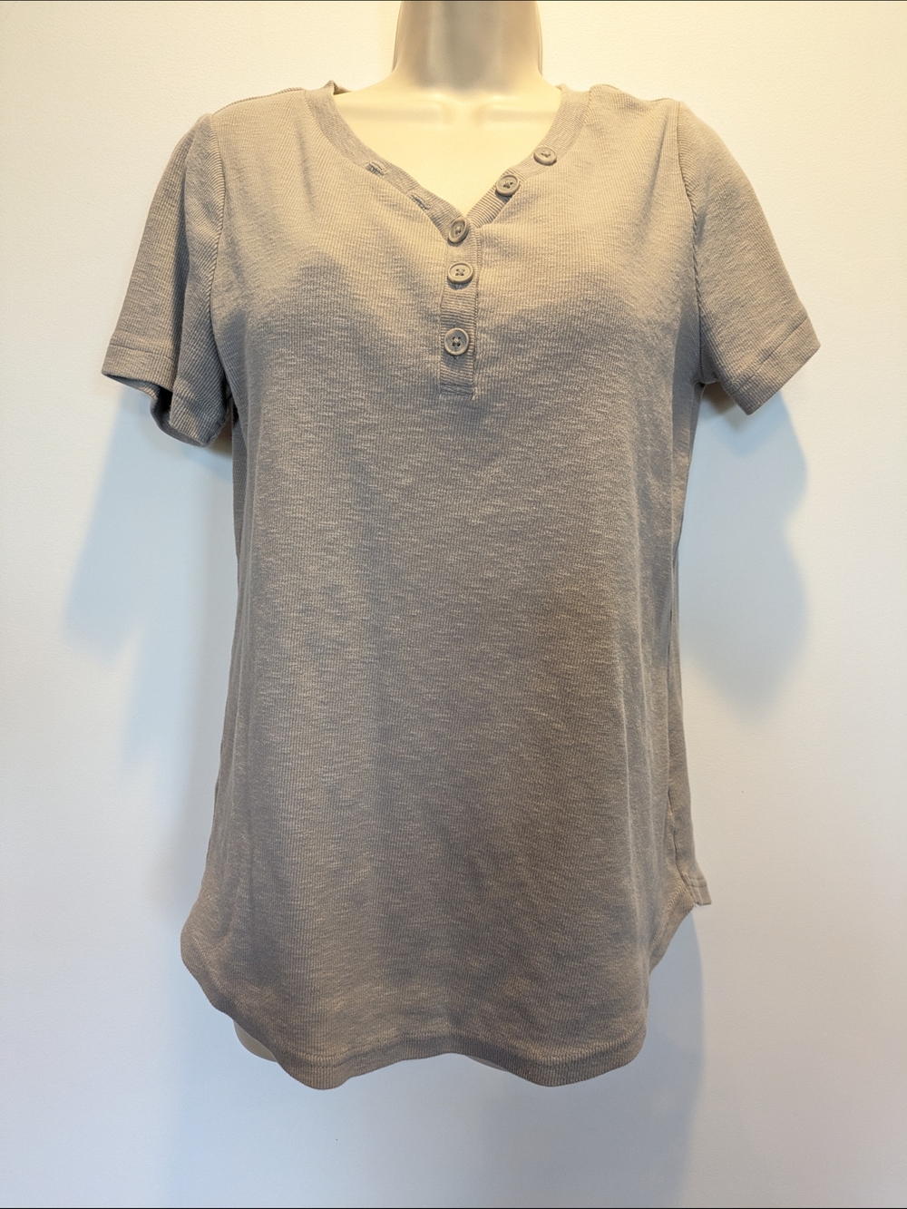 Duluth Trading Co Gray Short Sleeve Henley Top Large